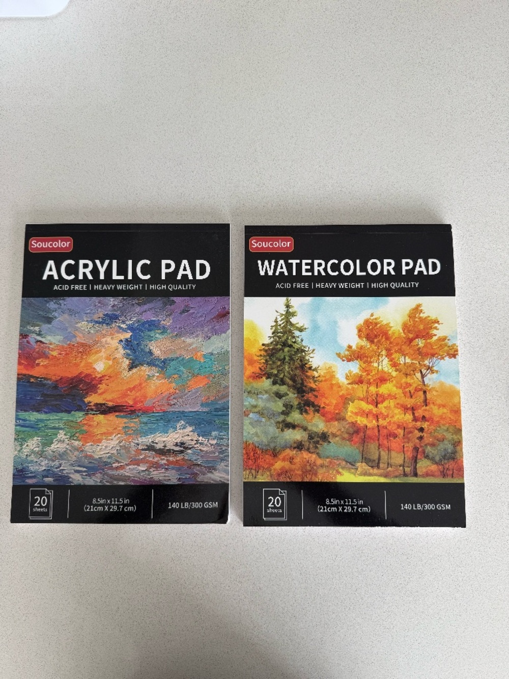 Soucolor Acrylic Pad & Watercolor Pad 8.5” x 11.5” 300 GSM Art Paper Bundle